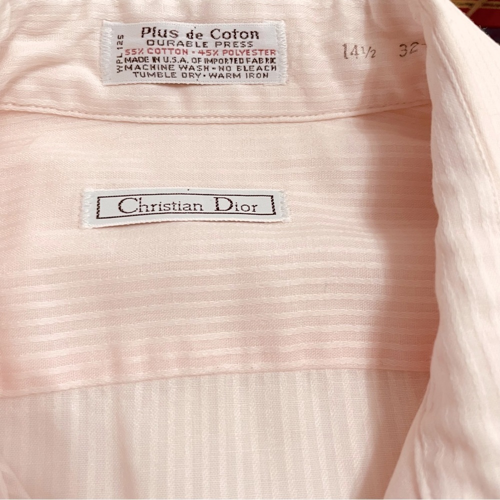 Christian Dior Pink Striped Dress Shirt Men’s 14.5 32/33 Long Sleeve Vintage USA - Picture 10 of 16
